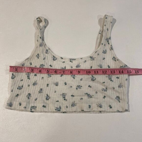 American Eagle Floral Ribbed Crop Tank Top Women’s Medium – White Blue Ditsy Pri - Picture 4 of 6